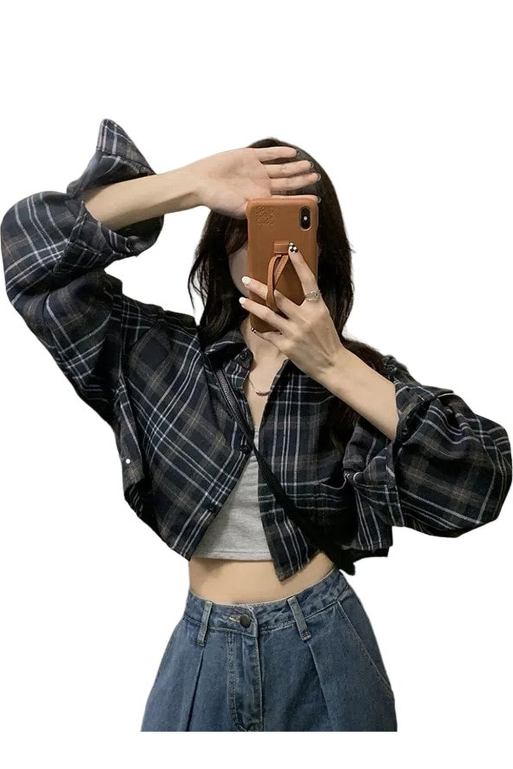 Y2k Crop Plaid Sunscreen Blouse
