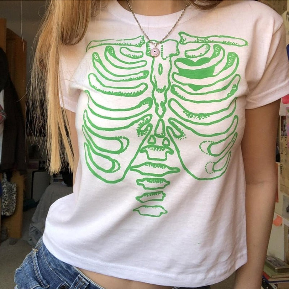 Y2k Crop Tops Skull Graphic Grunge