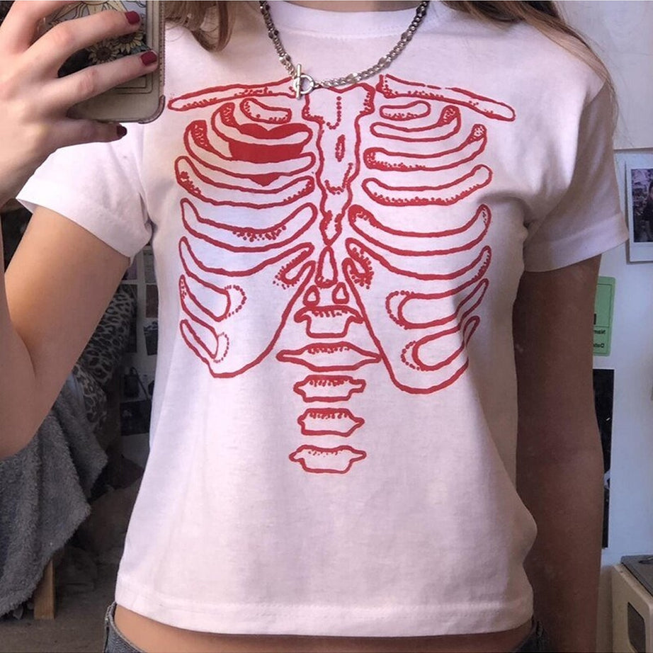 Y2k Crop Tops Skull Graphic Grunge