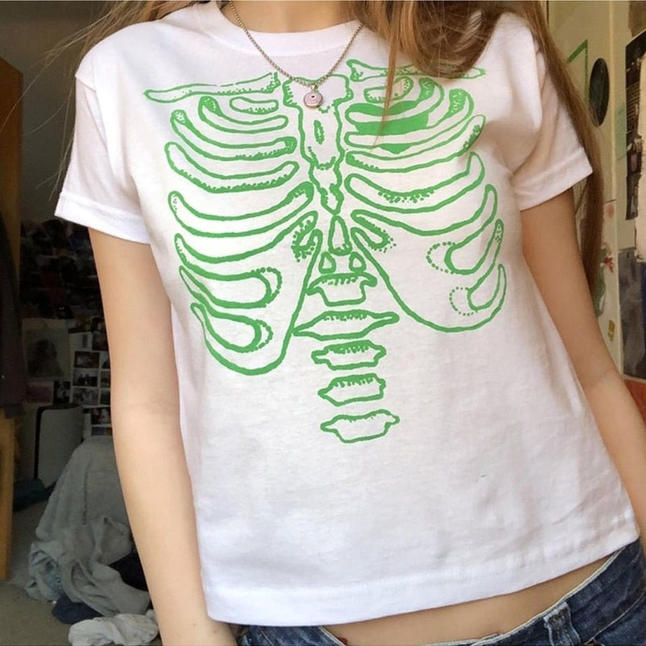 Y2k Crop Tops Skull Graphic Grunge