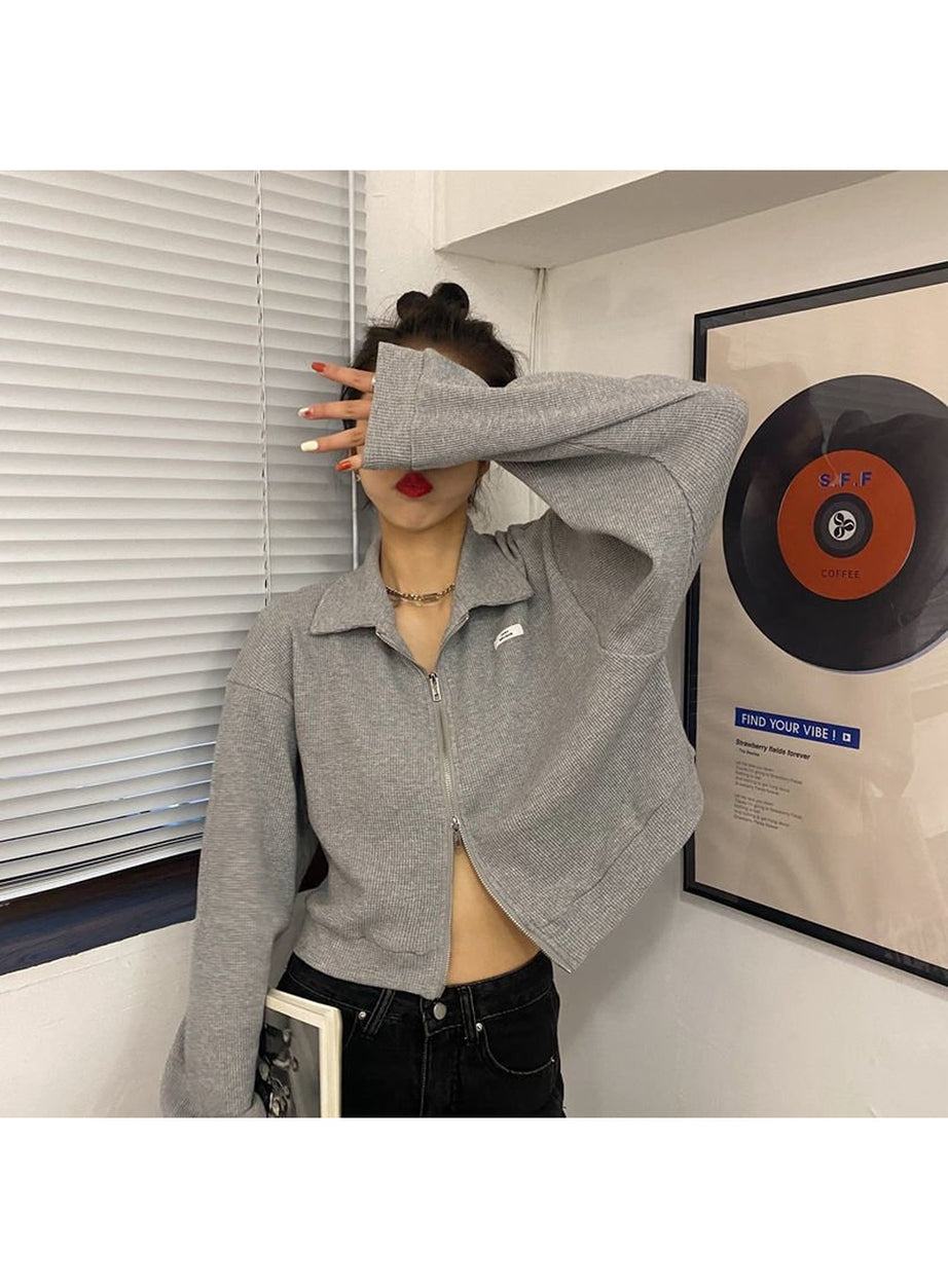 Y2k Crop Zip Up Hoodie