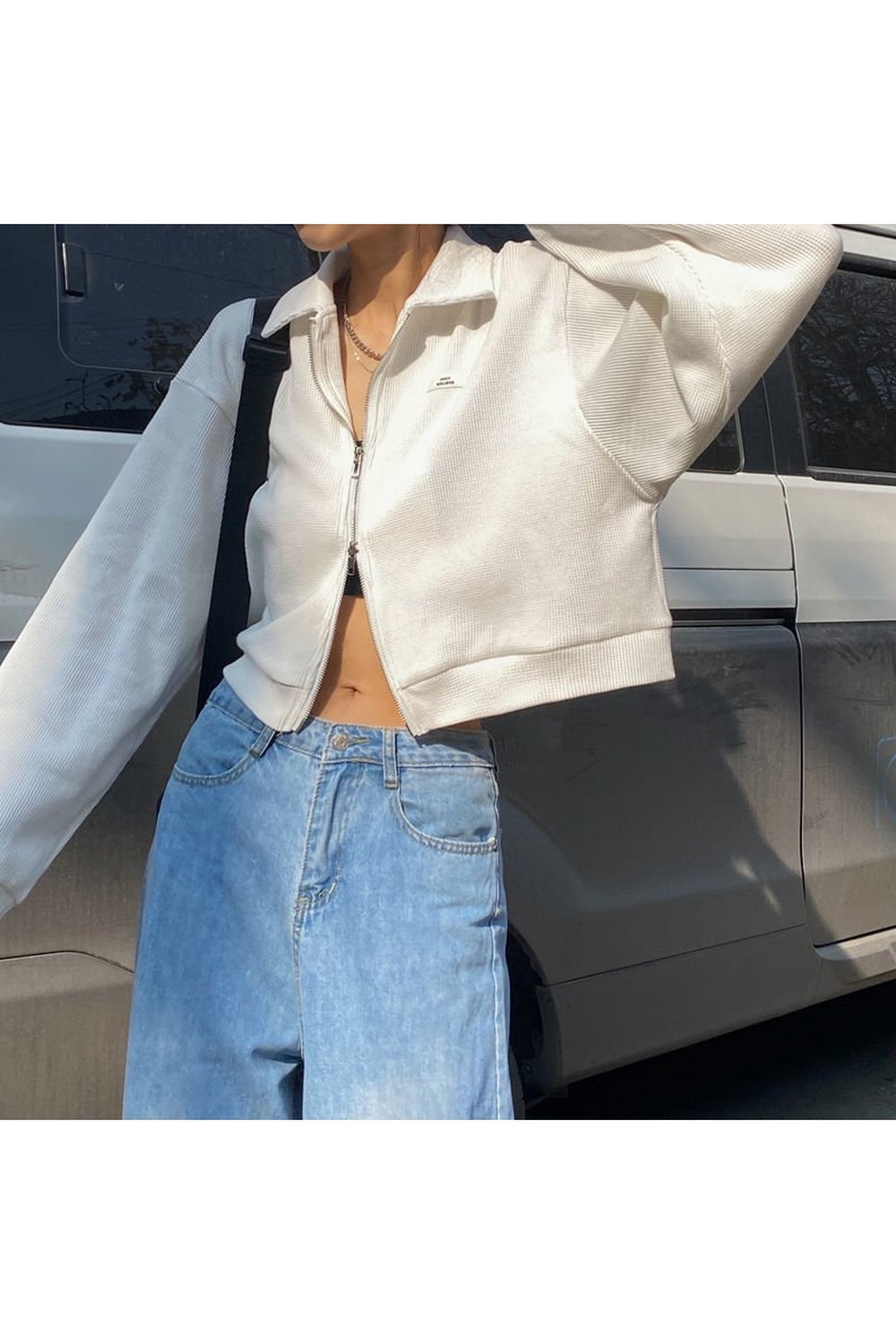 Y2k Crop Zip Up Hoodie