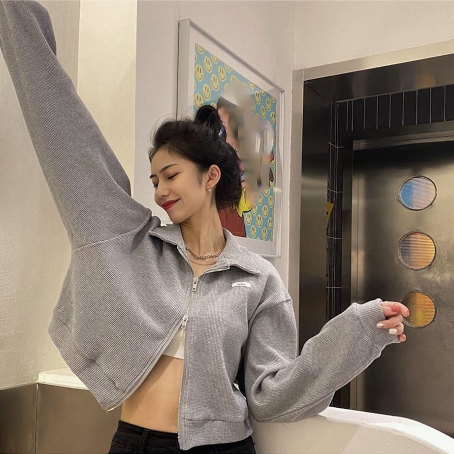 Y2k Crop Zip Up Hoodie