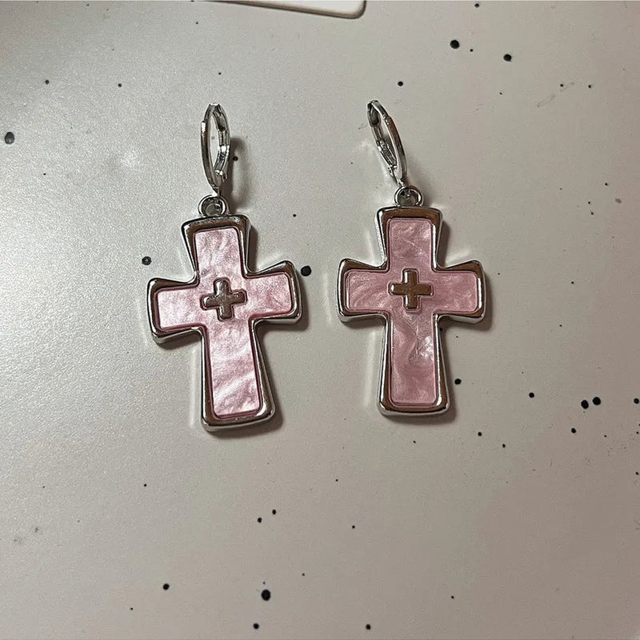 Y2k Cross Crystal Silver Earrings Gifts