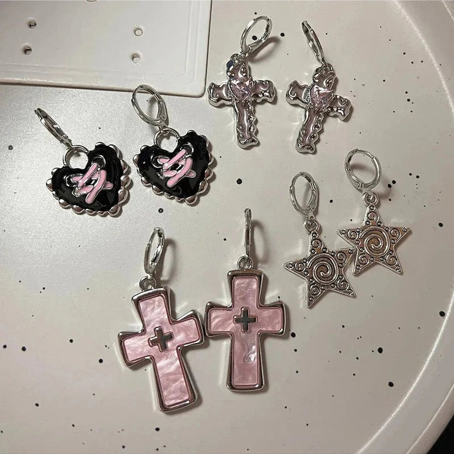 Y2k Cross Crystal Silver Earrings Gifts