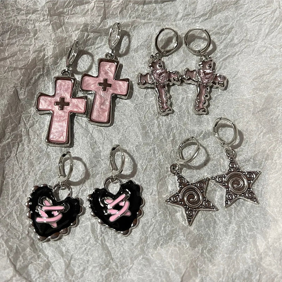 Y2k Cross Crystal Silver Earrings Gifts