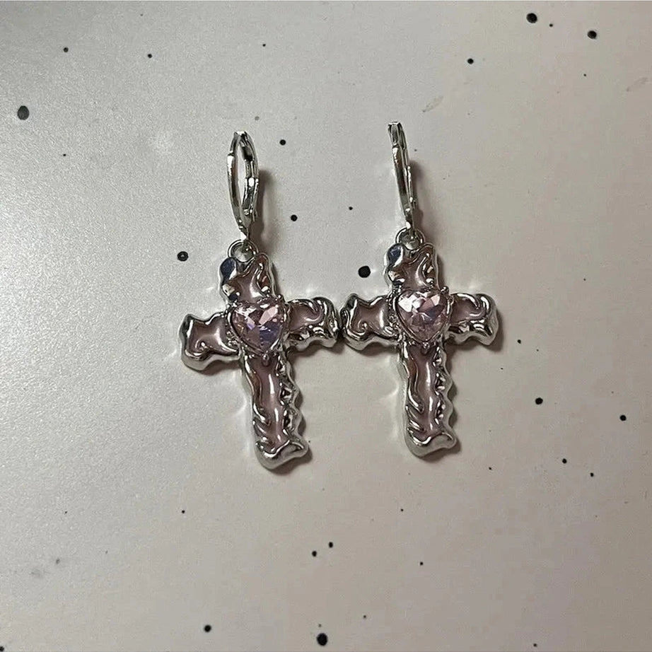 Y2k Cross Crystal Silver Earrings Gifts
