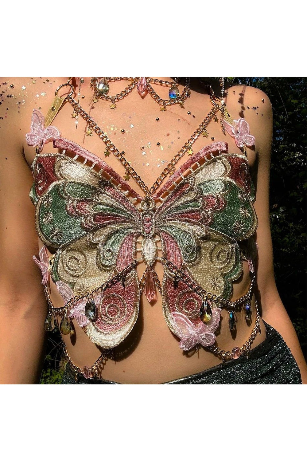 Y2k Crystal Chain Butterfly Crop Top