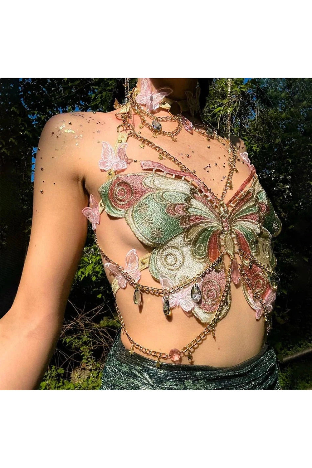 Y2k Crystal Chain Butterfly Crop Top