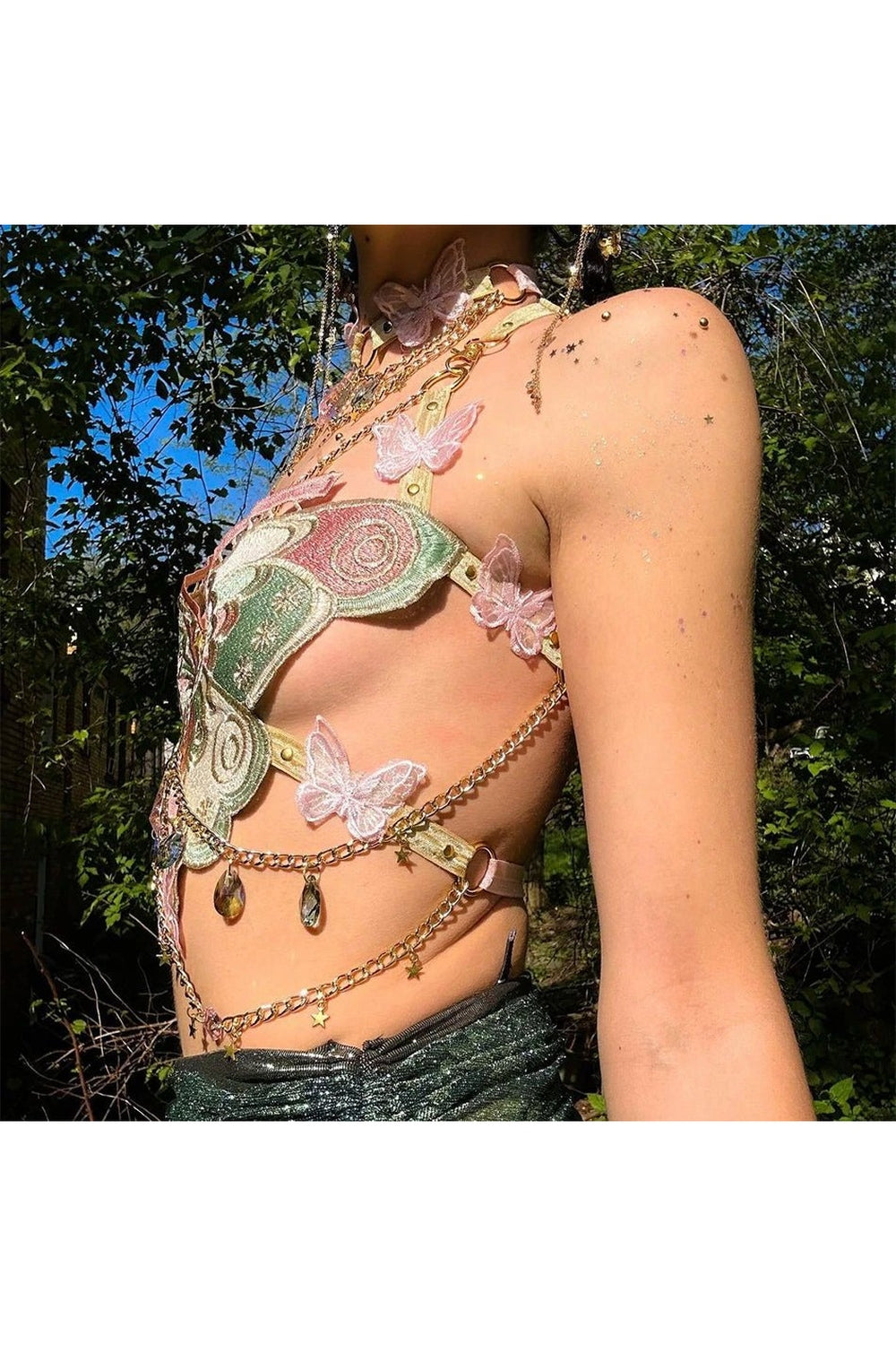 Y2k Crystal Chain Butterfly Crop Top