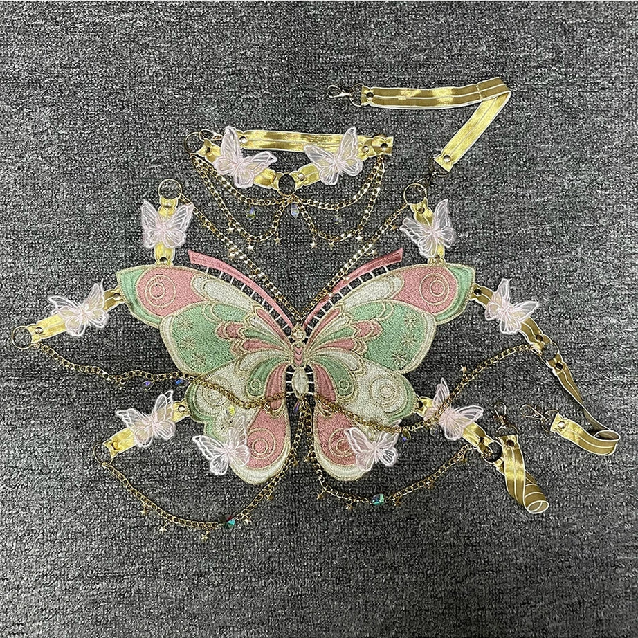 Y2k Crystal Chain Butterfly Crop Top