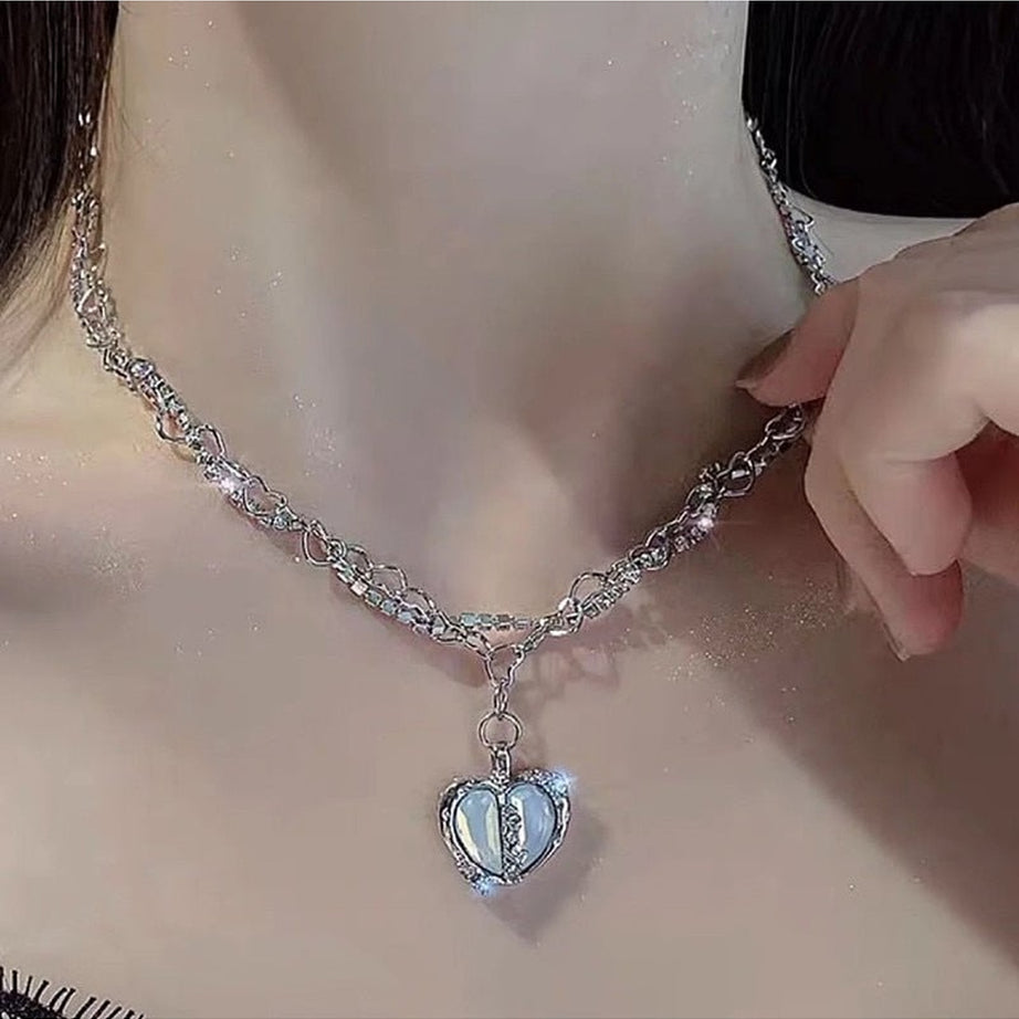 Y2k Crystal Heart Goth Alt Necklace