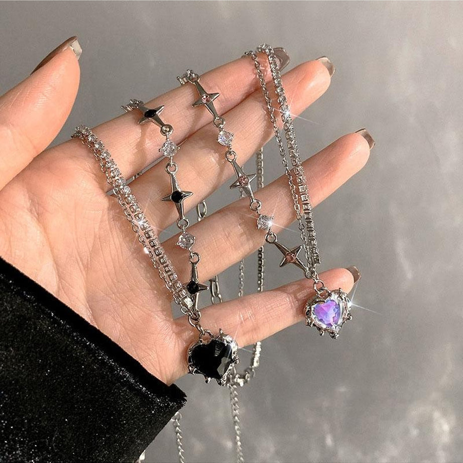 Y2k Crystal Heart Goth Alt Necklace