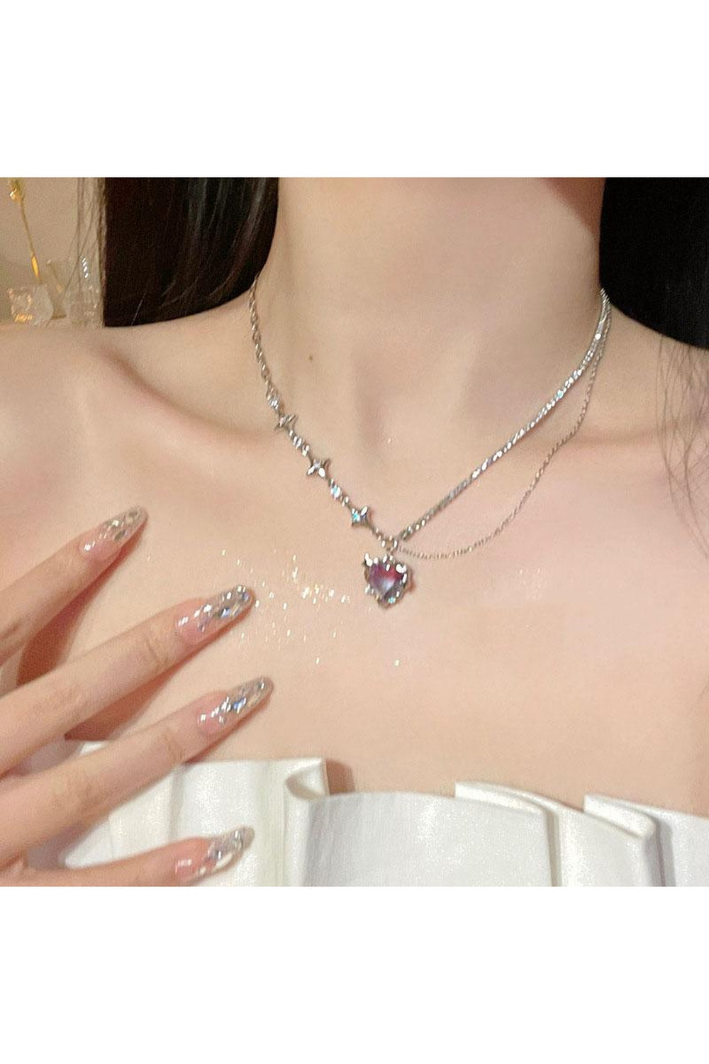 Y2k Crystal Heart Goth Alt Necklace