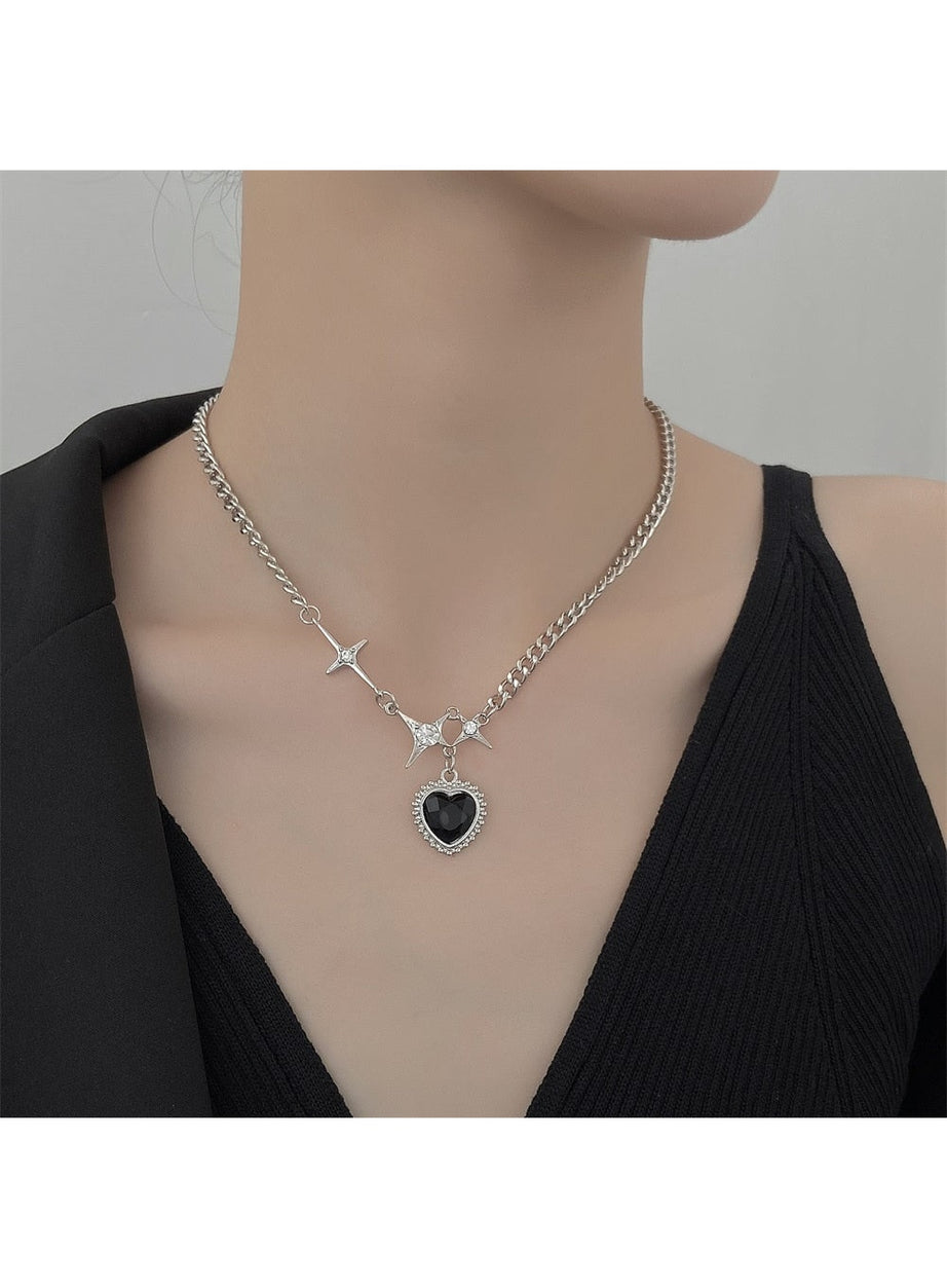 Y2k Crystal Heart Goth Alt Necklace
