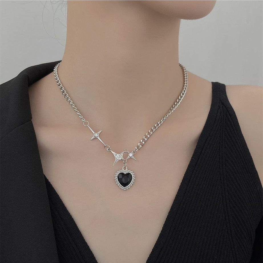 Y2k Crystal Heart Goth Alt Necklace
