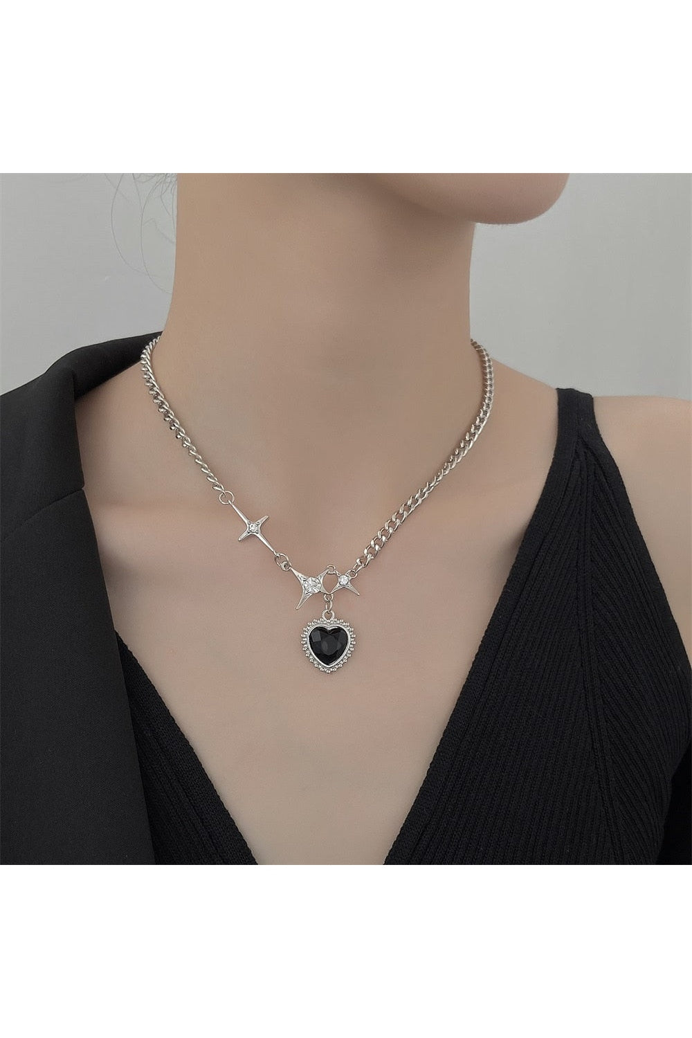 Y2k Crystal Heart Goth Alt Necklace