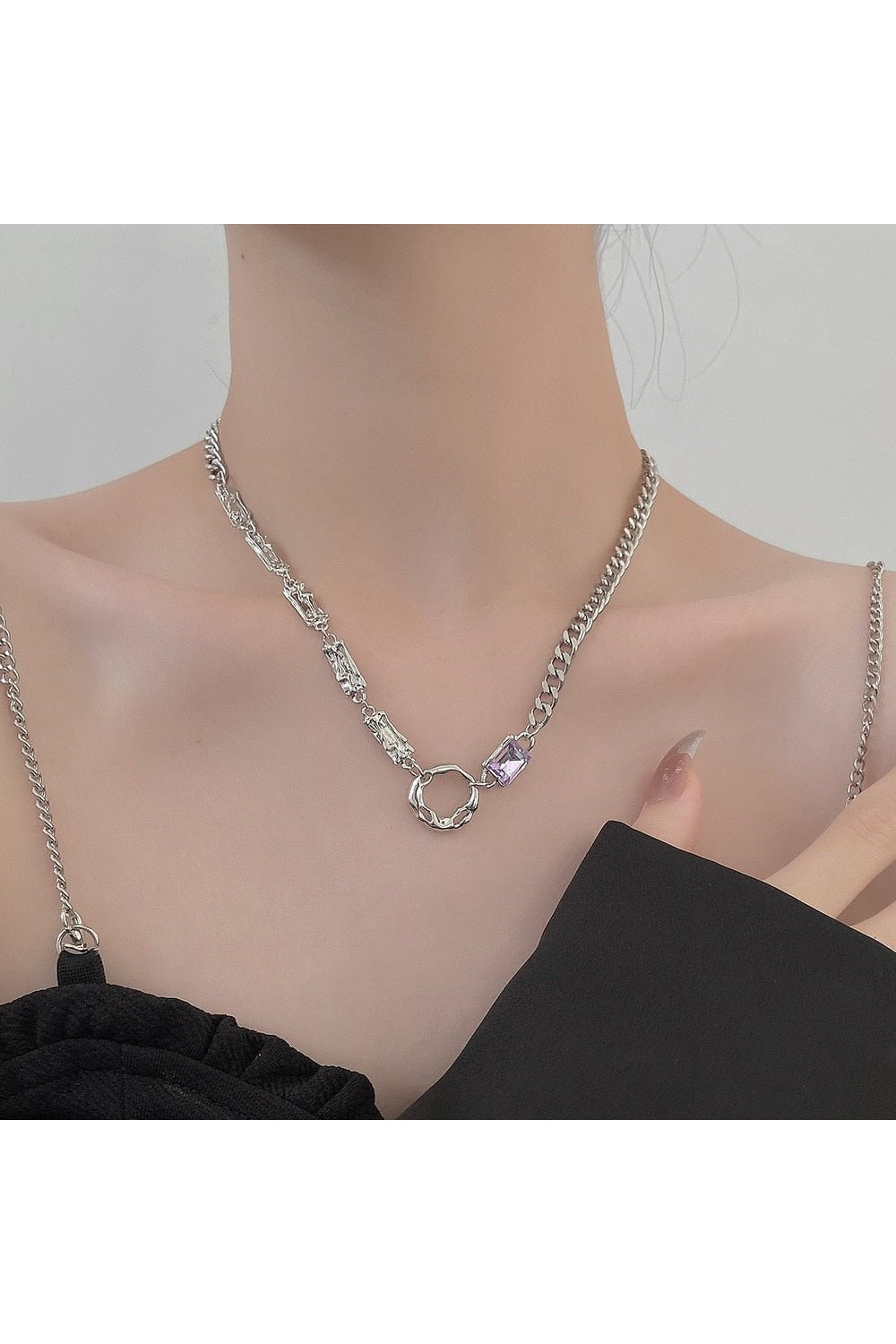 Y2k Crystal Heart Goth Alt Necklace