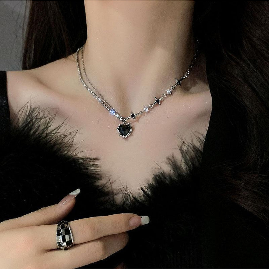 Y2k Crystal Heart Goth Alt Necklace