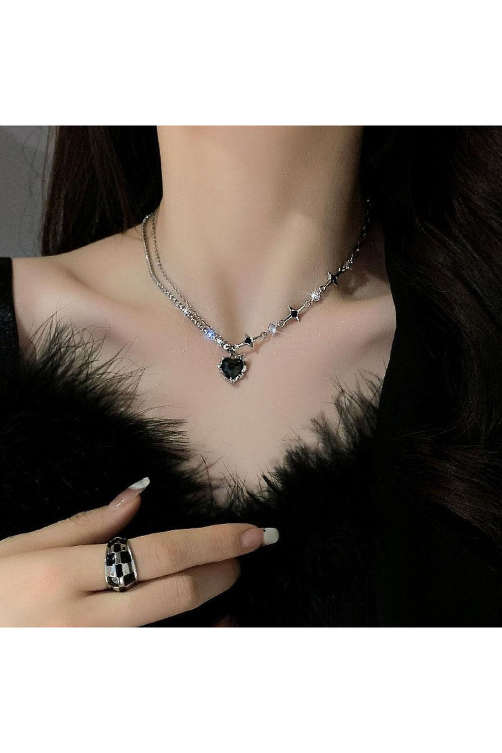 Y2k Crystal Heart Goth Alt Necklace