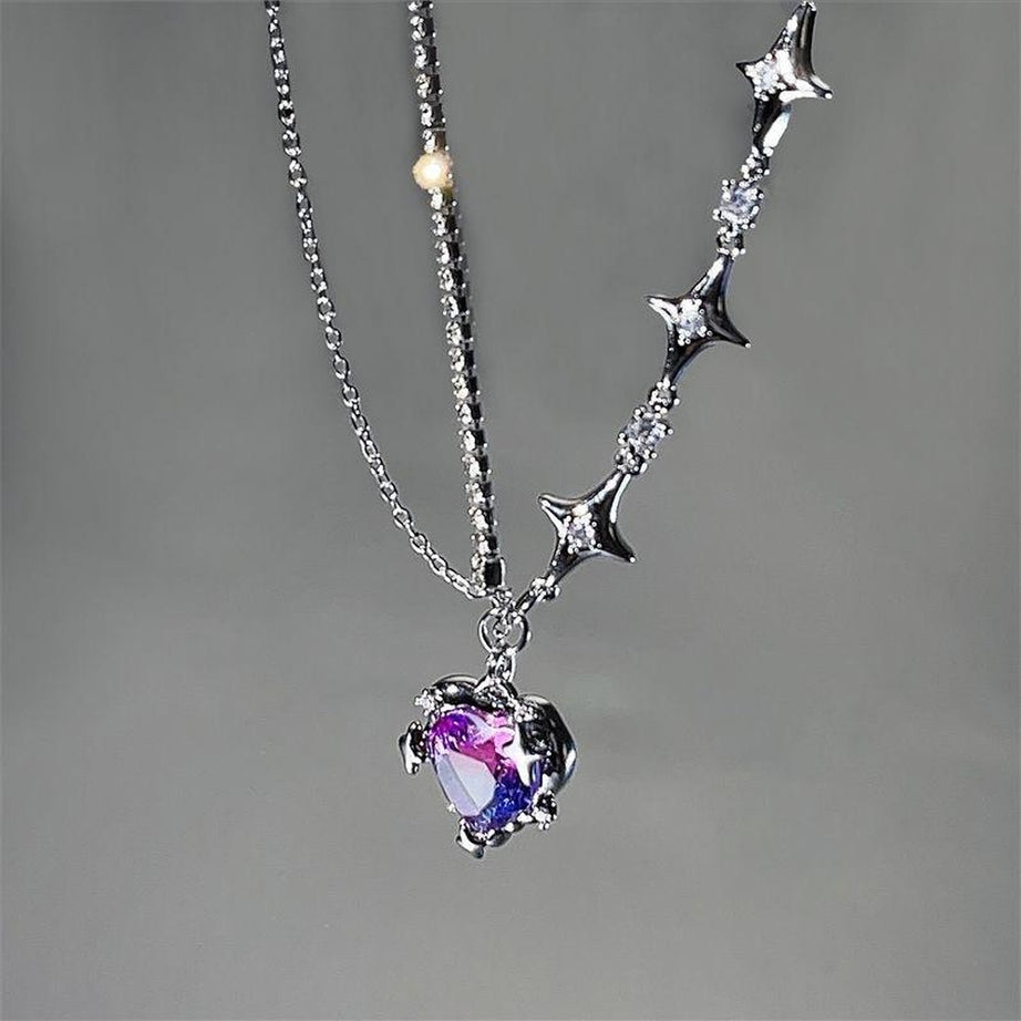 Y2k Crystal Heart Goth Alt Necklace