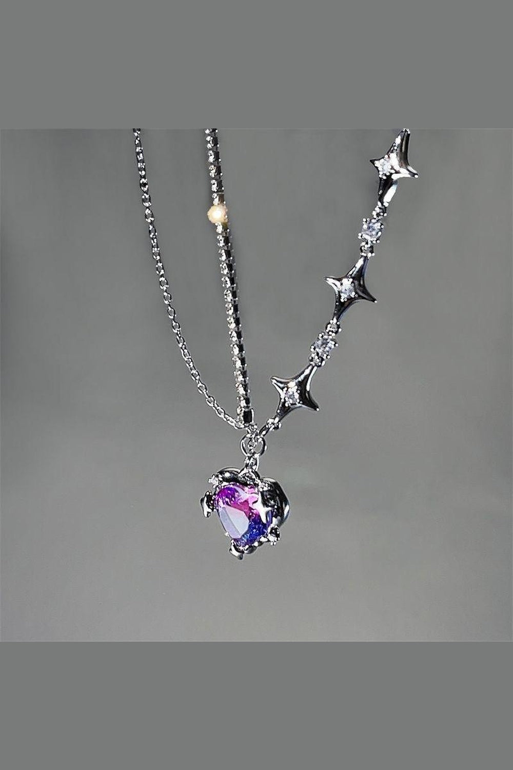 Y2k Crystal Heart Goth Alt Necklace