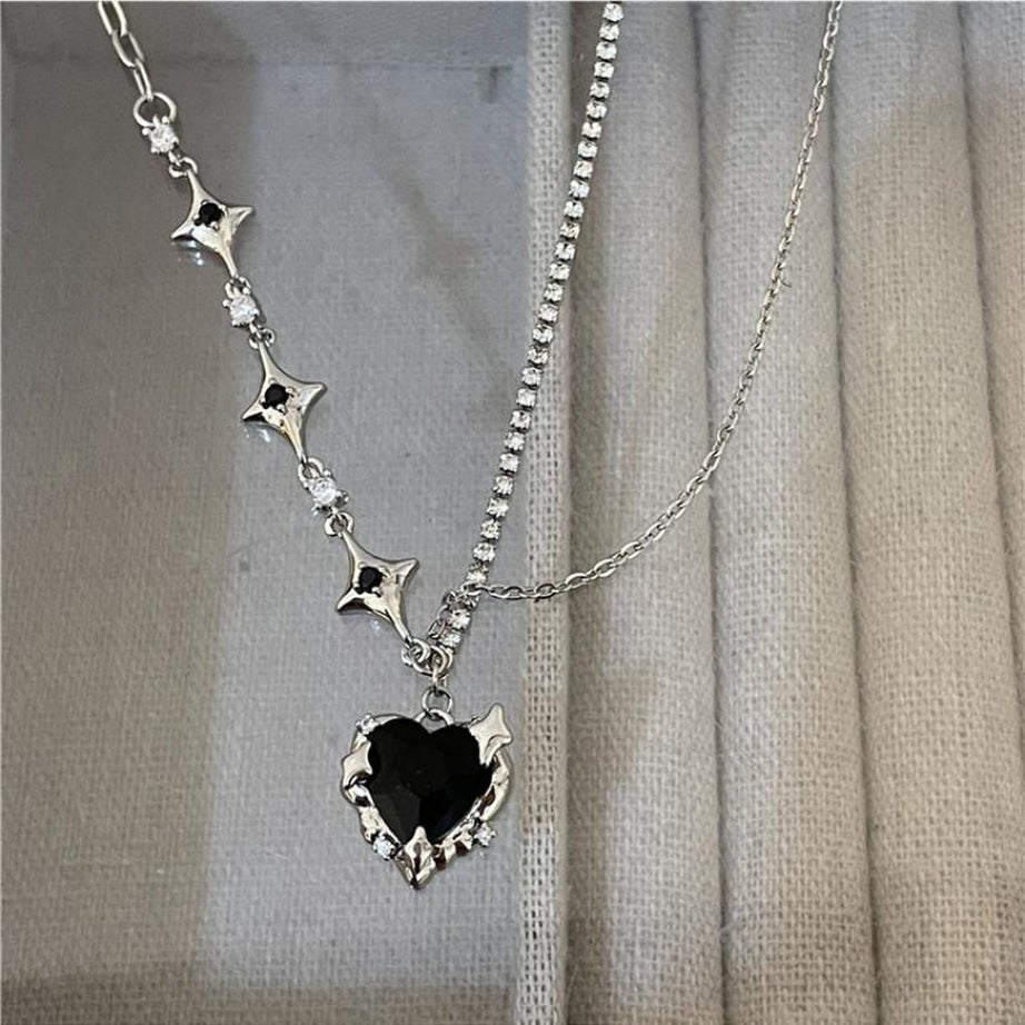 Y2k Crystal Heart Goth Alt Necklace