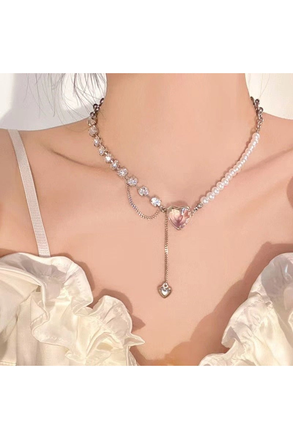 Y2k Crystal Heart Goth Alt Necklace