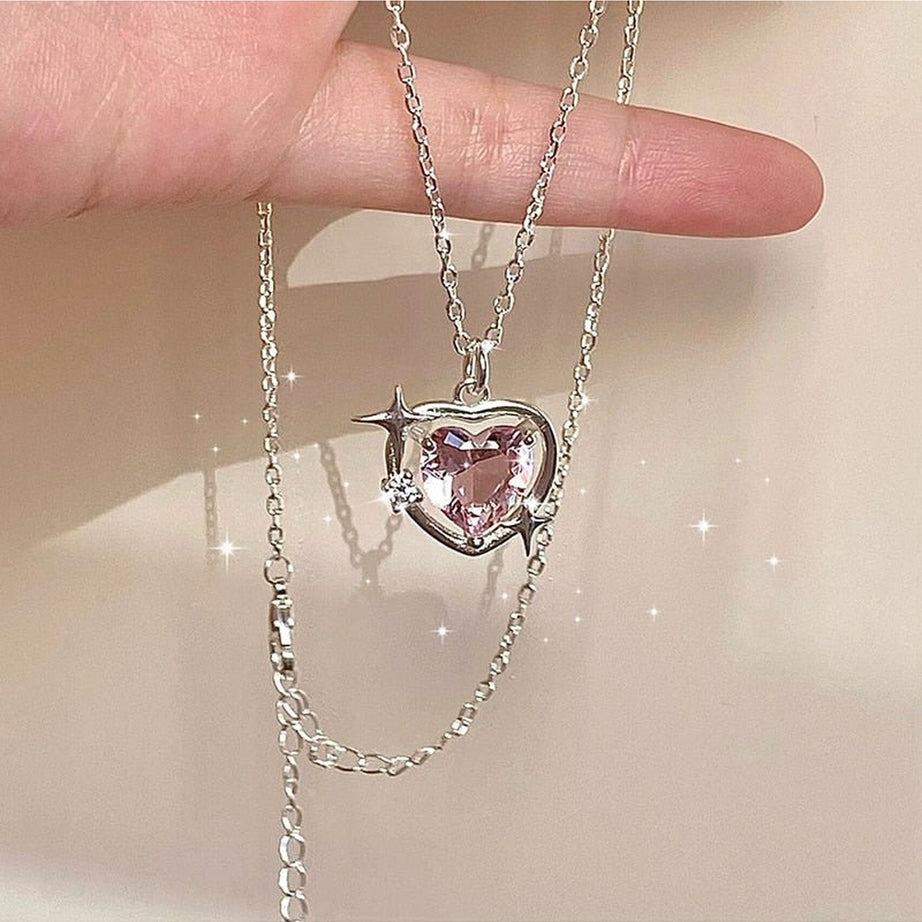 Y2k Crystal Heart Goth Alt Necklace