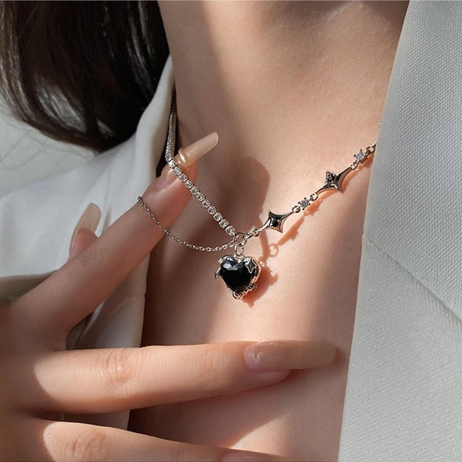 Y2k Crystal Heart Goth Alt Necklace