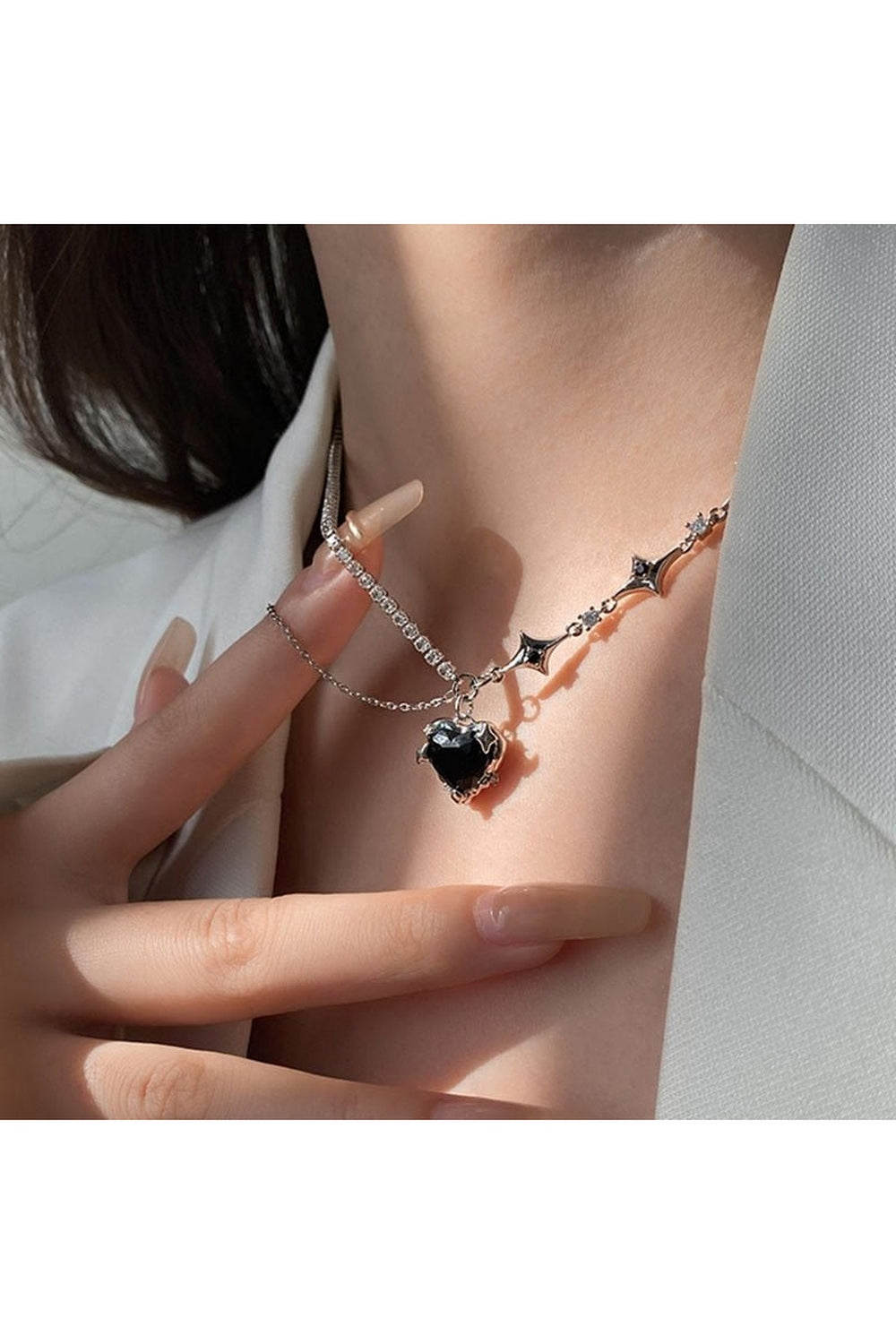 Y2k Crystal Heart Goth Alt Necklace