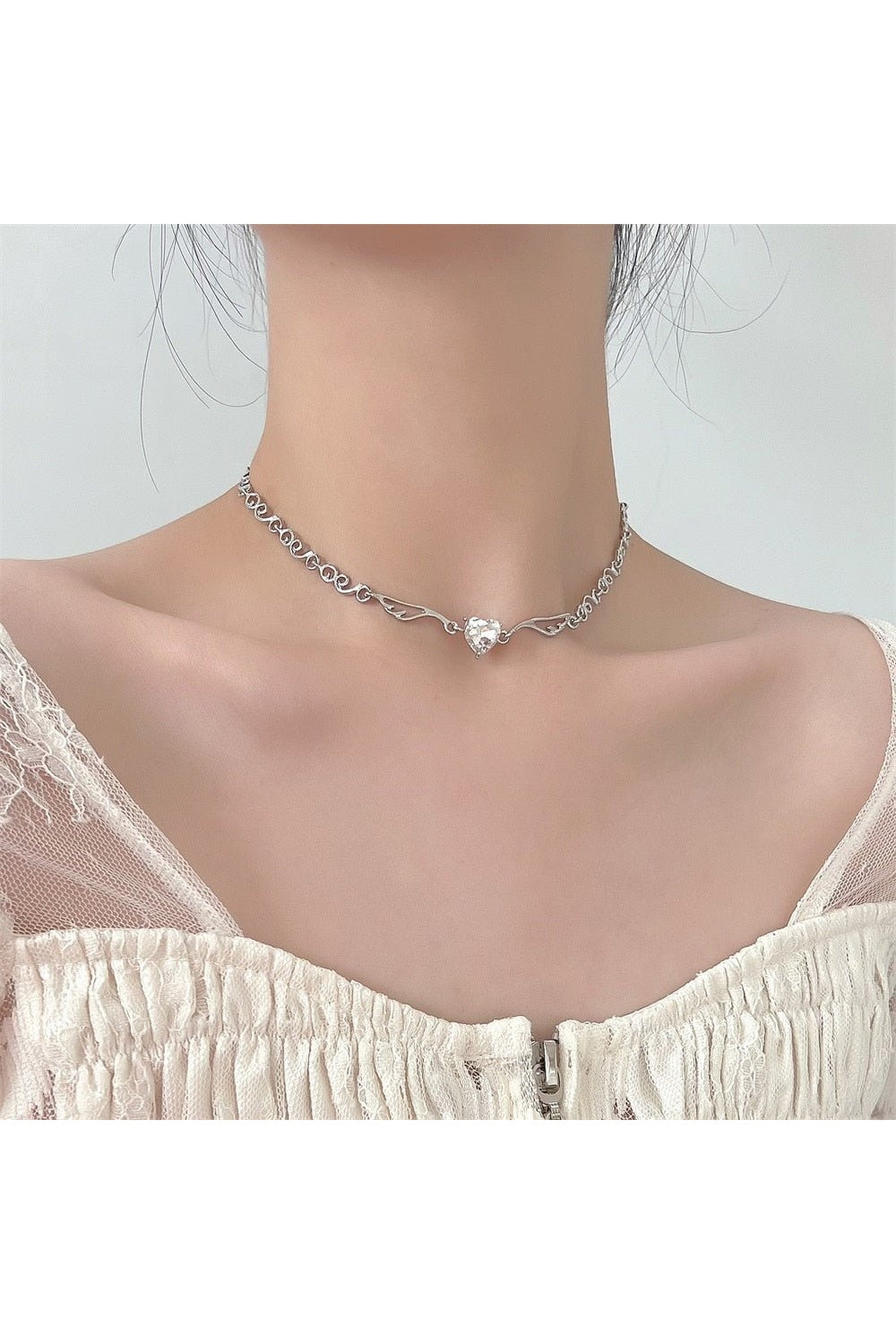 Y2k Crystal Heart Goth Alt Necklace