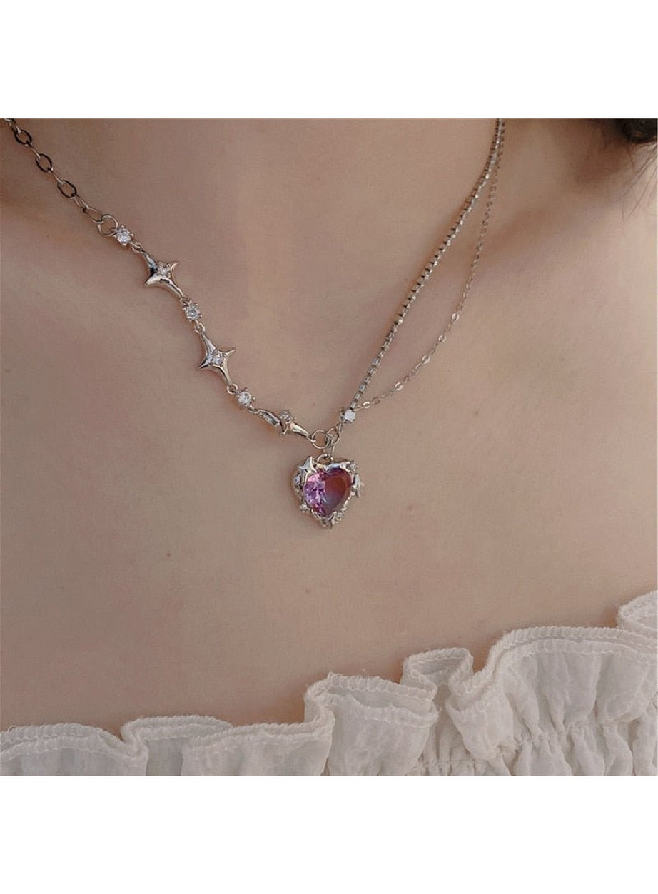 Y2k Crystal Heart Goth Alt Necklace