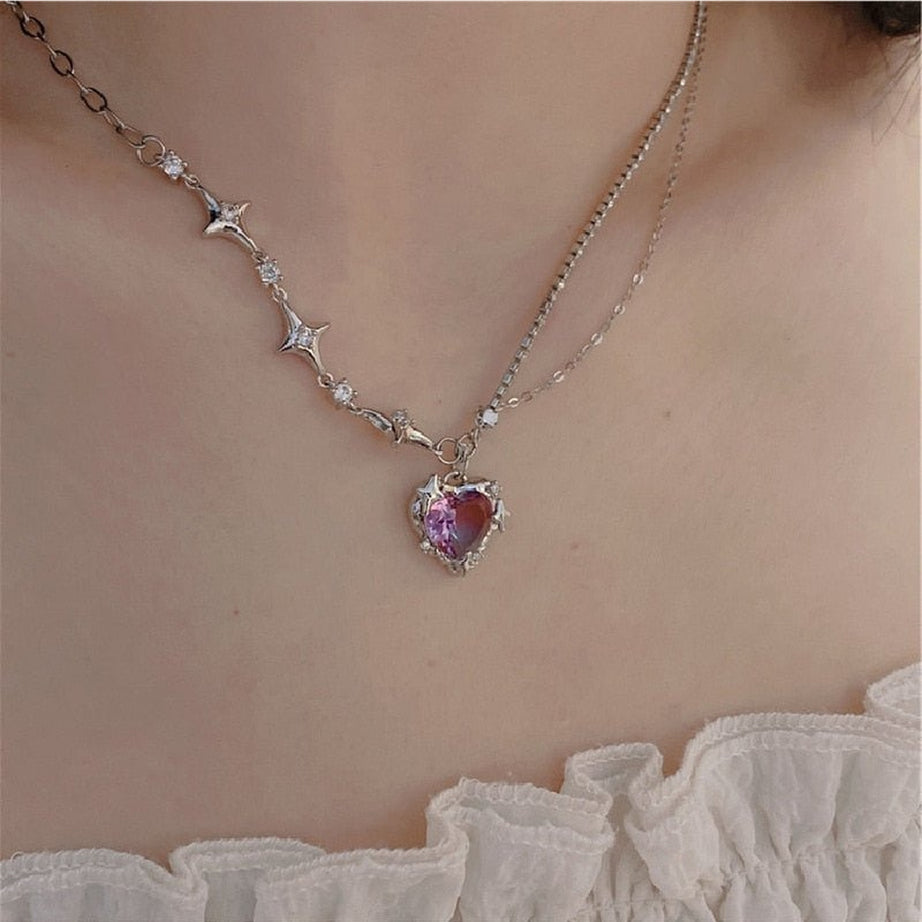 Y2k Crystal Heart Goth Alt Necklace