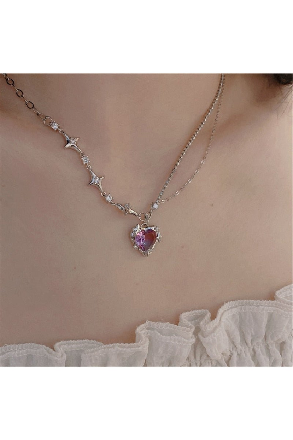 Y2k Crystal Heart Goth Alt Necklace