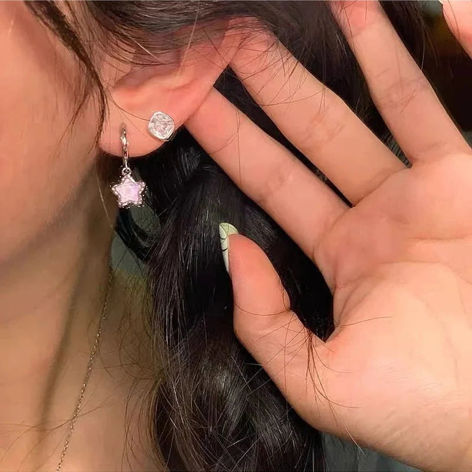 Y2k Crystal Pentagram Hoop Earrings