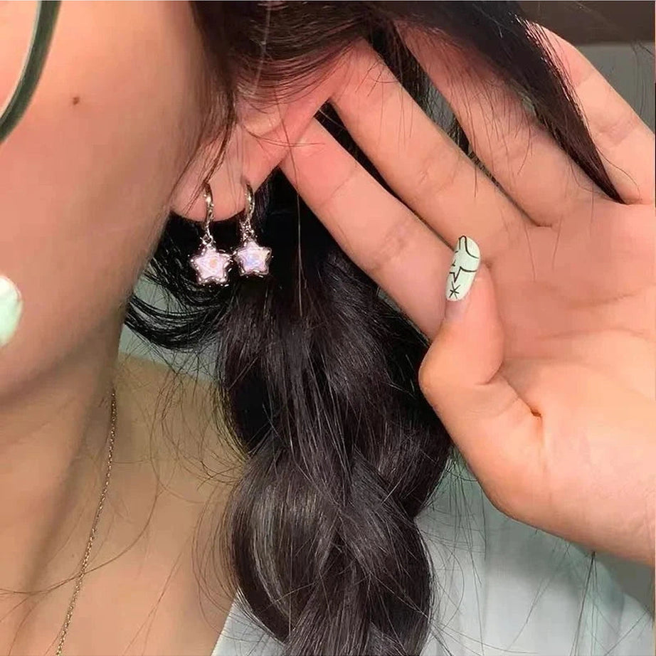 Y2k Crystal Pentagram Hoop Earrings