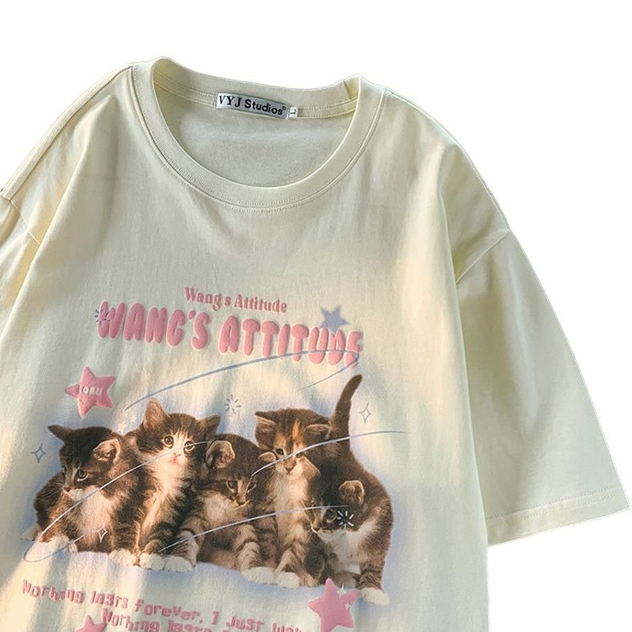 Y2k Cute Kitten Printed Graphic T-Shirt