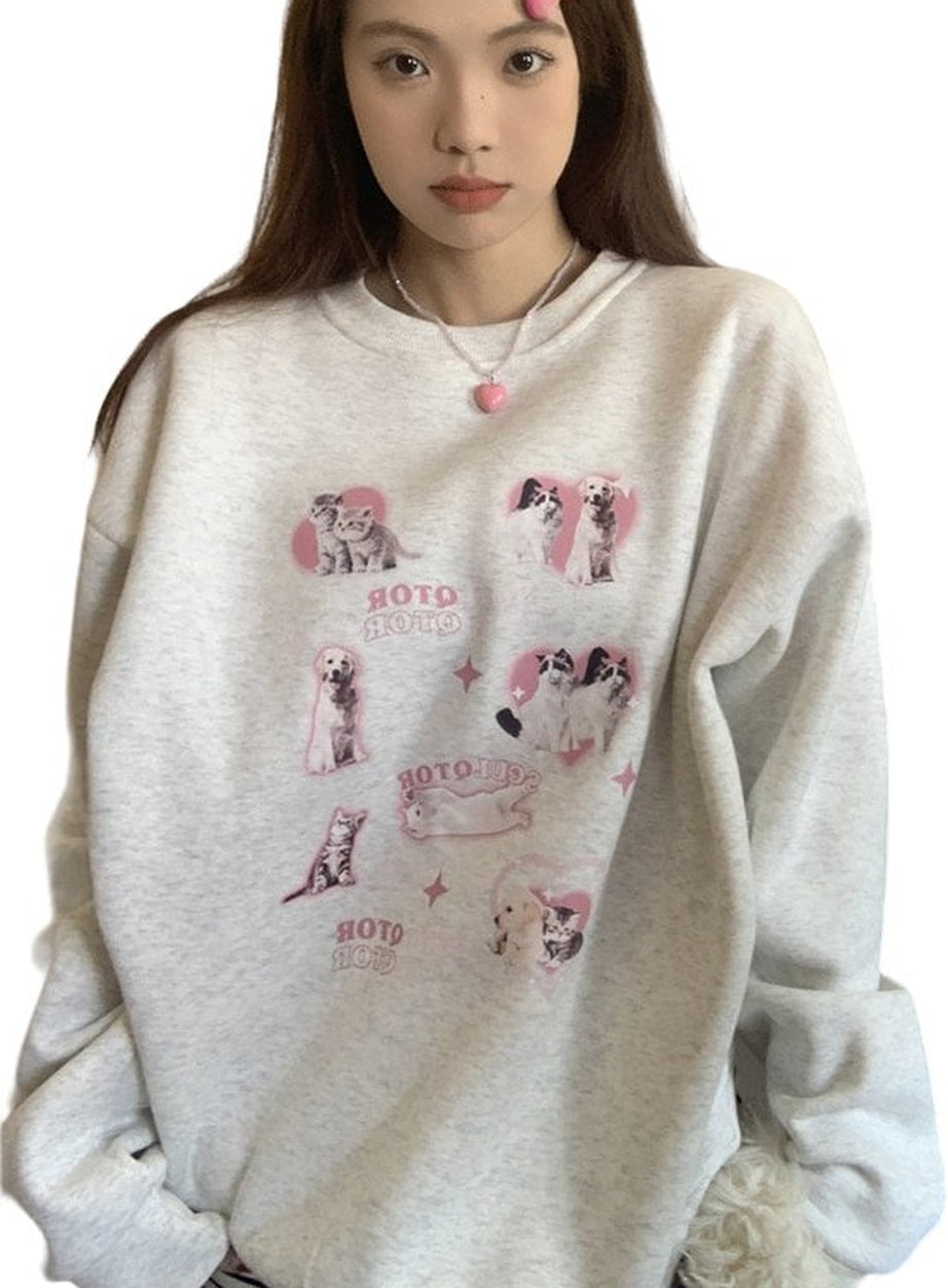Y2k Cute Kitty Dog Sweatshirt