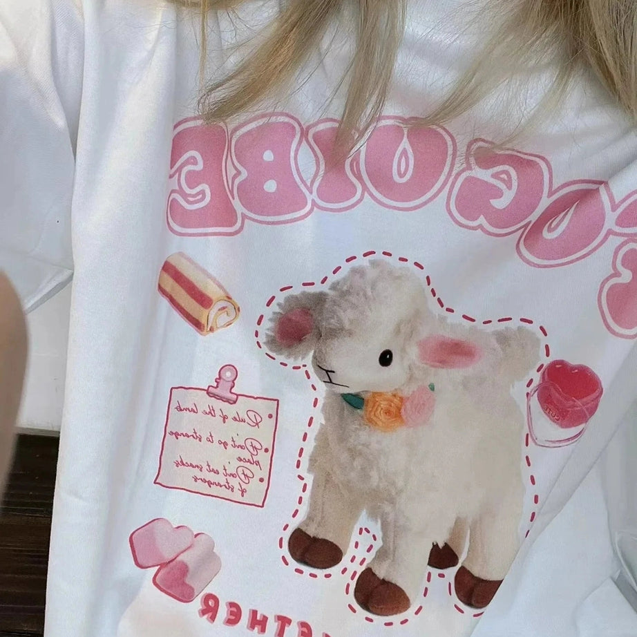 Y2k Cute Lamb Graphic T-shirt