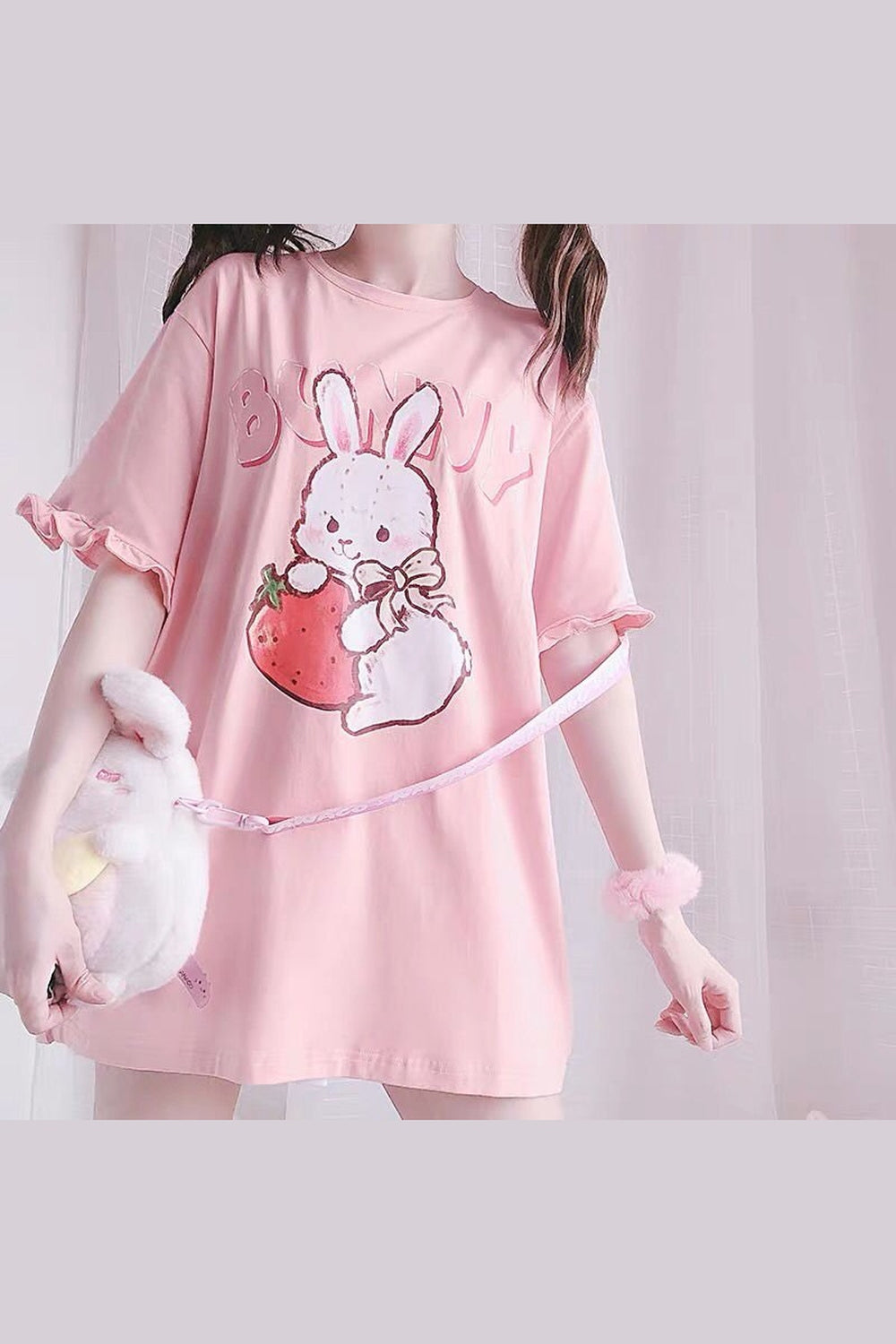 Y2k Cute Pink Strawberry Bunny T-Shirt