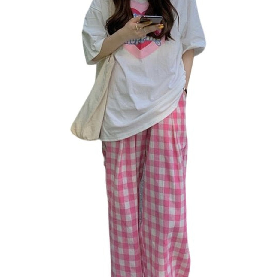 Y2k Cute Skater Girl Pink Plaid Pants