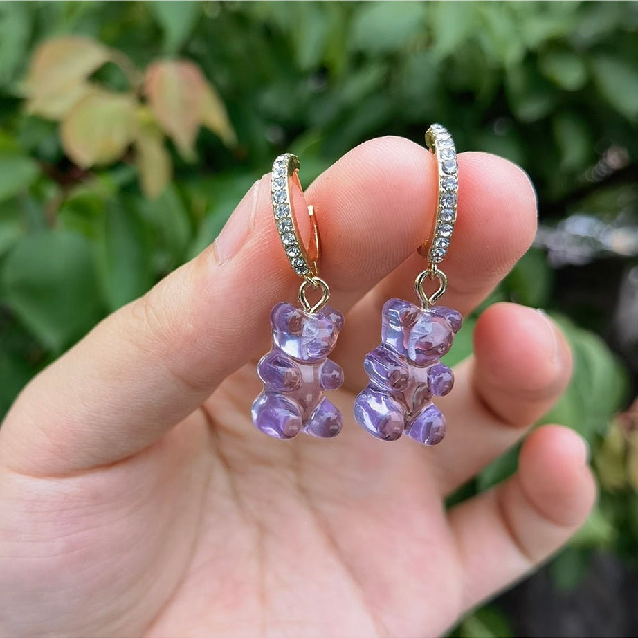 Y2k Cute Transparent Resin Bear Earrings