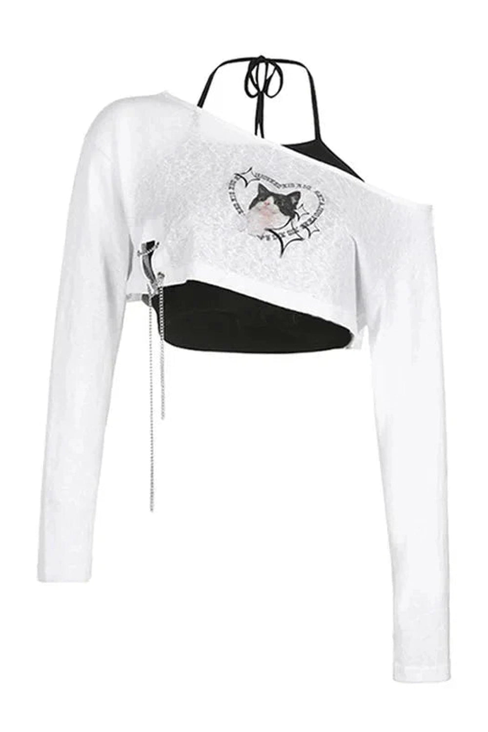 Y2k Cyber Feline Asymmetrical Top