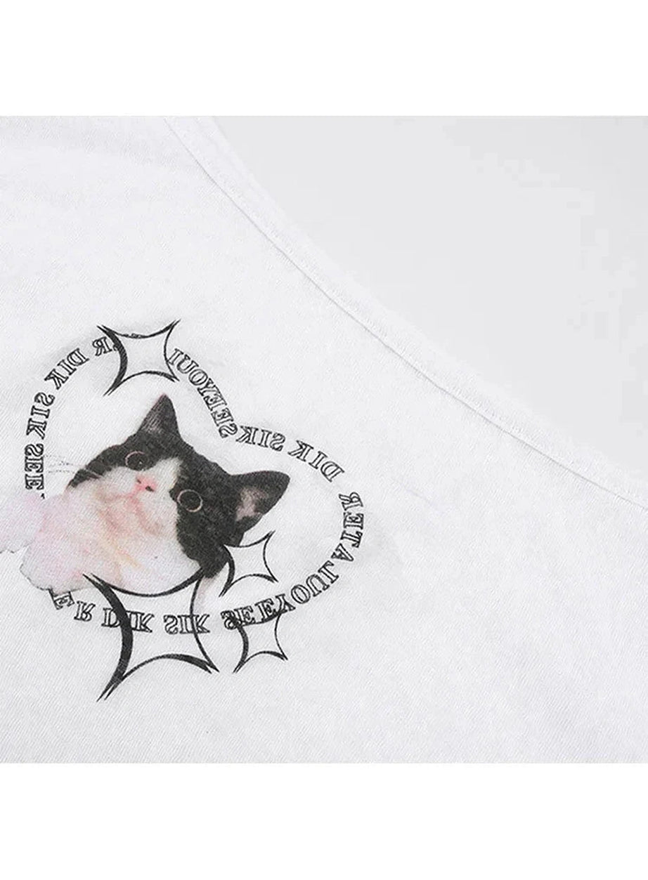 Y2k Cyber Feline Asymmetrical Top