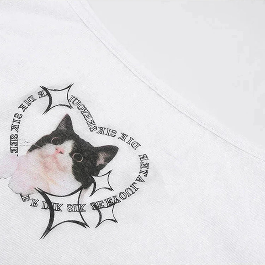 Y2k Cyber Feline Asymmetrical Top