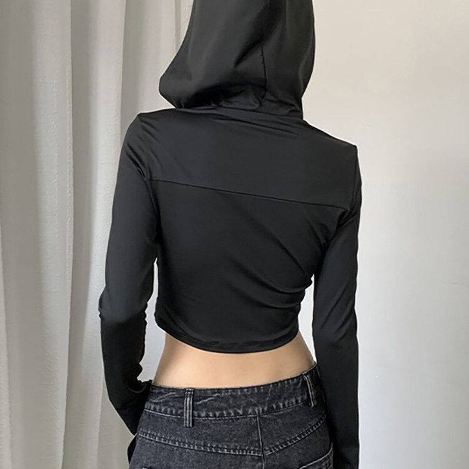 Y2k Cyber Gothic Crop Hoodie