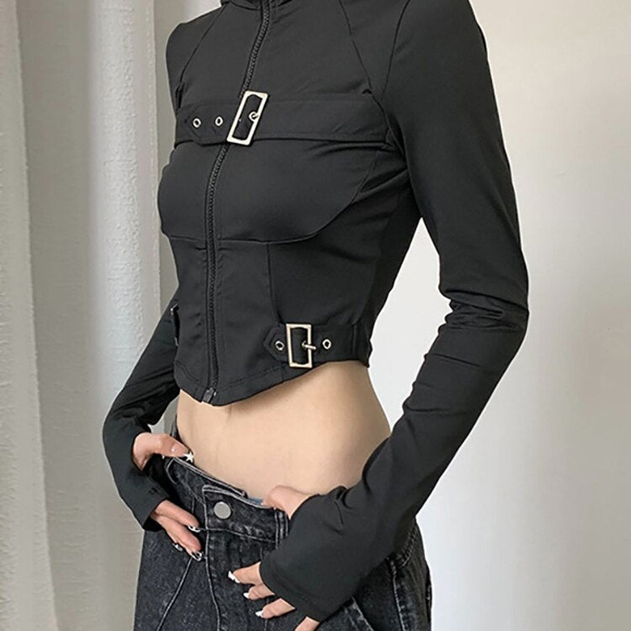 Y2k Cyber Gothic Crop Hoodie