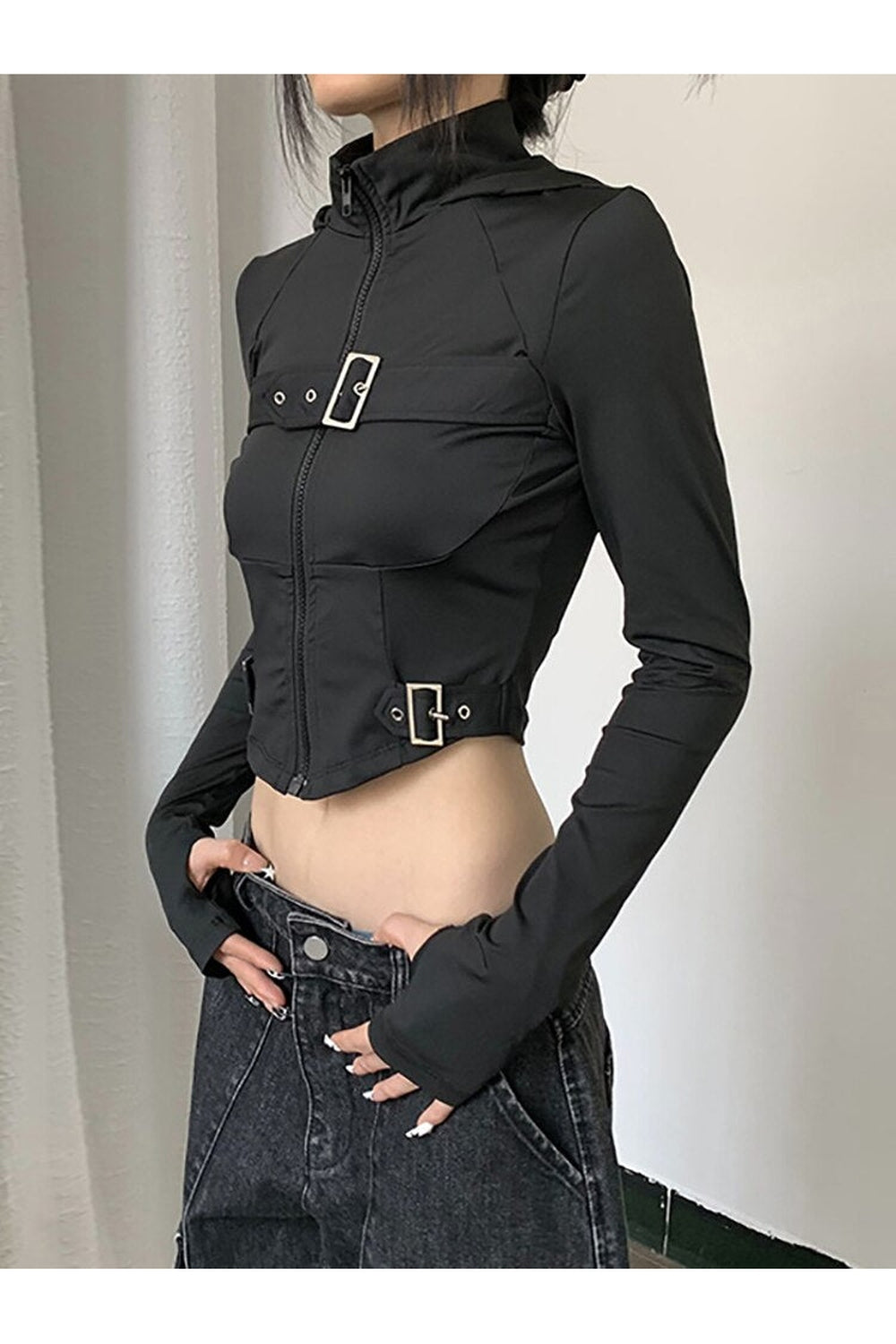 Y2k Cyber Gothic Crop Hoodie