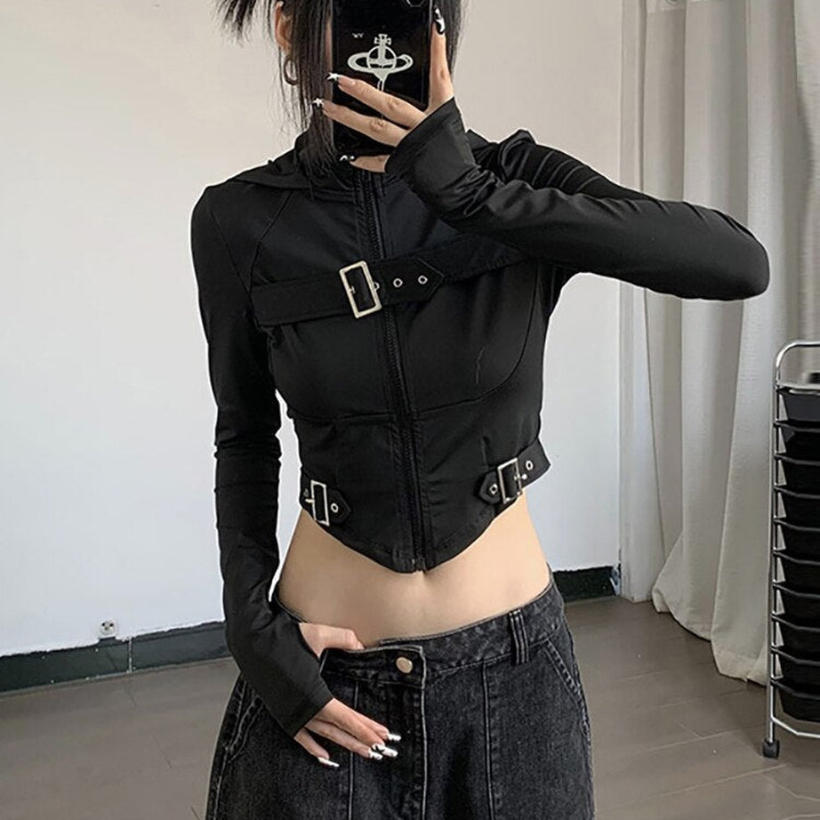 Y2k Cyber Gothic Crop Hoodie
